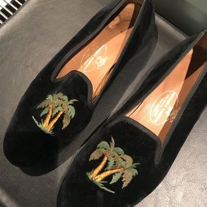 Stubbs & Wootton Velvet loafers w/Palm tree design
